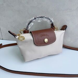 🍡longchamp Cream and Brown Crossbody Bag